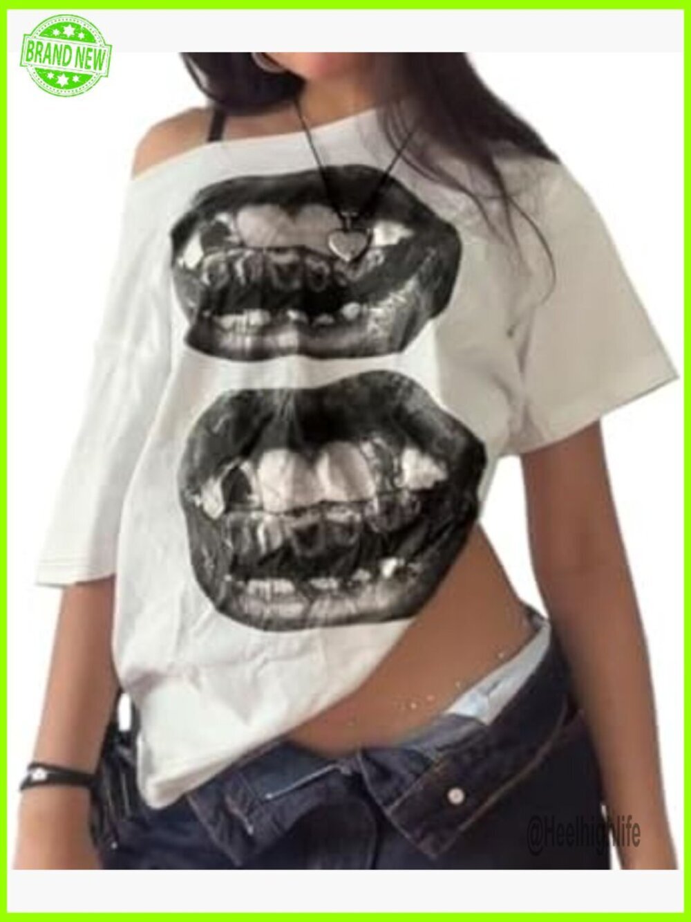 Y2K Streetwear Grunge One Shoulder Graphic Tee Oversized Short Sleeve Emo Top